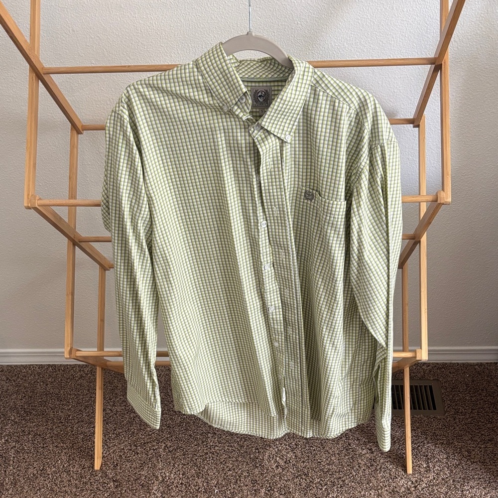 Cinch Light Green Checked Men's Button-Down Shirt